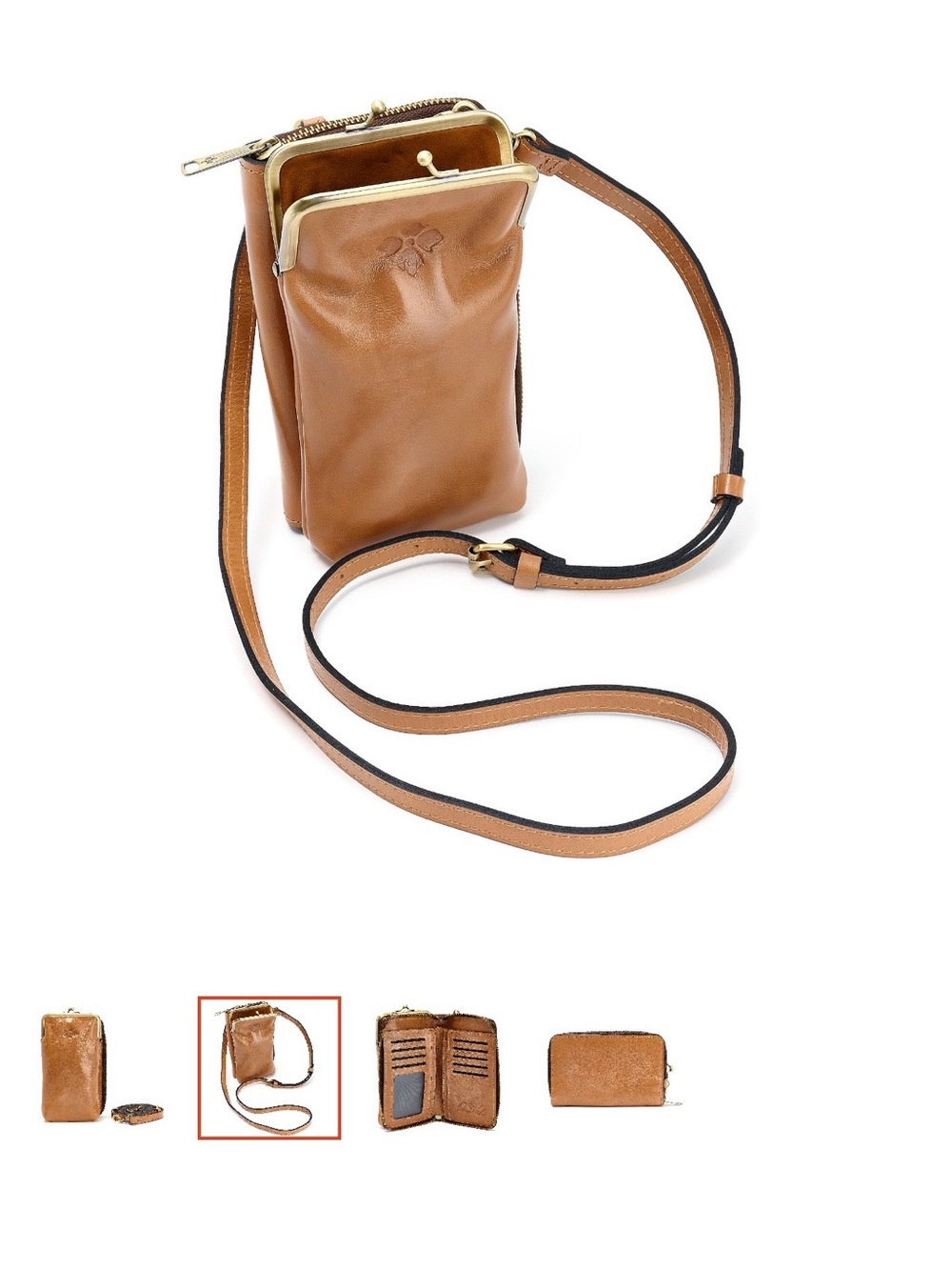 Patricia Nash Pertina Frame Cognac Tan Leather Crossbody Phone Bag